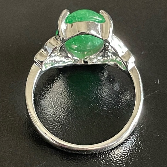 Women green jade S925 silver ring size 7.5 - Picture 4 of 9